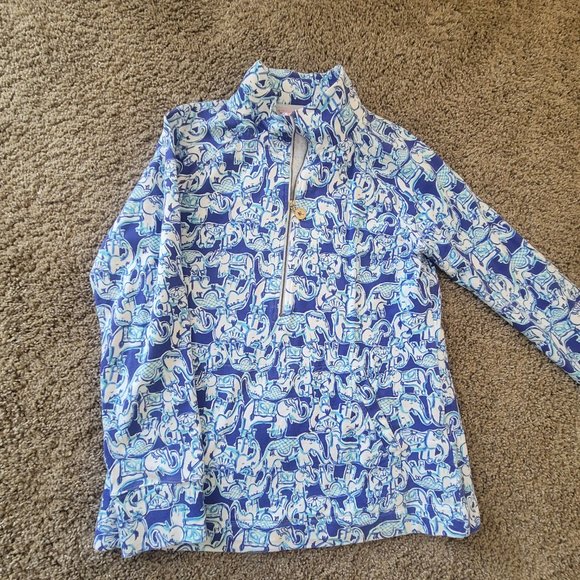 Lilly Pulitzer Skipper Popover 3/4 Zip - Get Trunky Bomber Blue - Size M - Picture 2 of 6